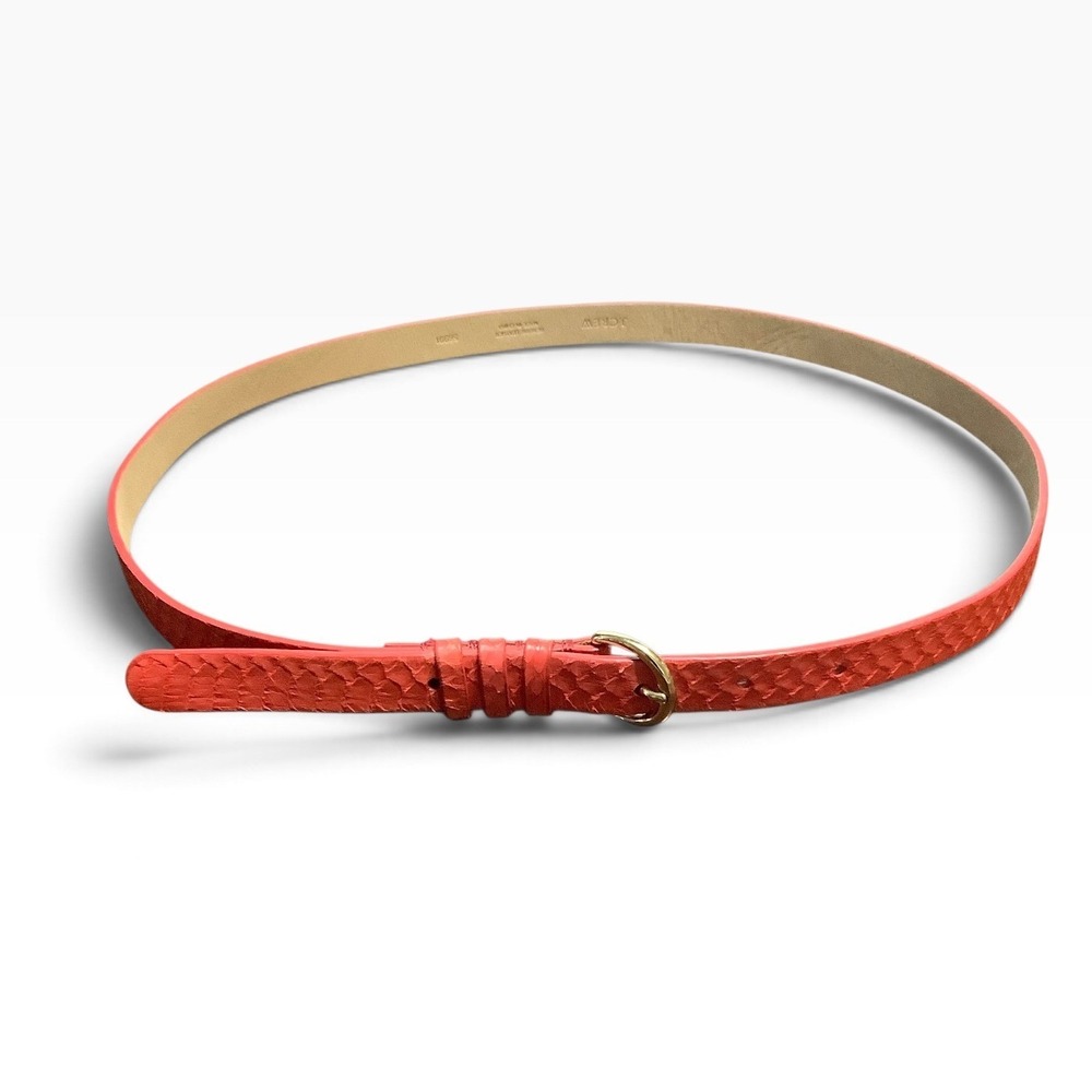 J.Crew Coral Pink Snakeskin Embossed Leather Skinny Belt Gold Buckle 56991